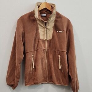 Columbia Brown Tan Teddy Jacket High Collar Fleece